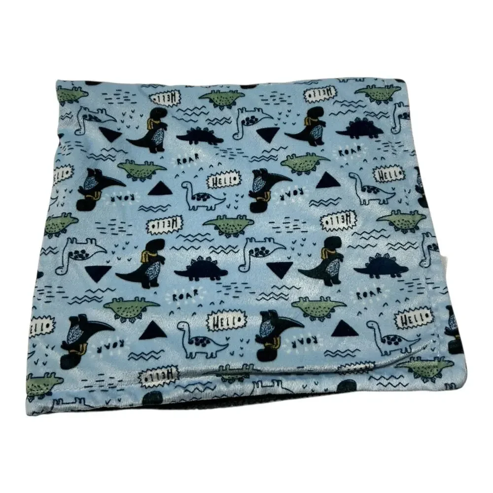 Chick Pea Plush Blue Dinosaur “Hello” “Roar” Baby Blanket Sherpa Minky